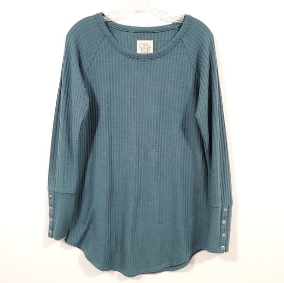 CHASER Waffle Knit Sweater Buttons on Cuffs M & L - Picture 2 of 8